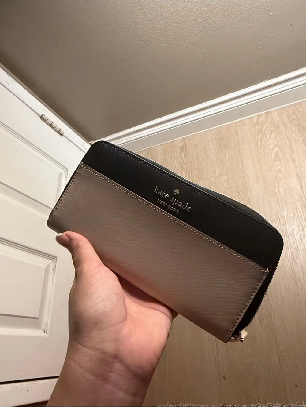 kate spade Two-Tone Black and Taupe Saffiano Leather Wallet